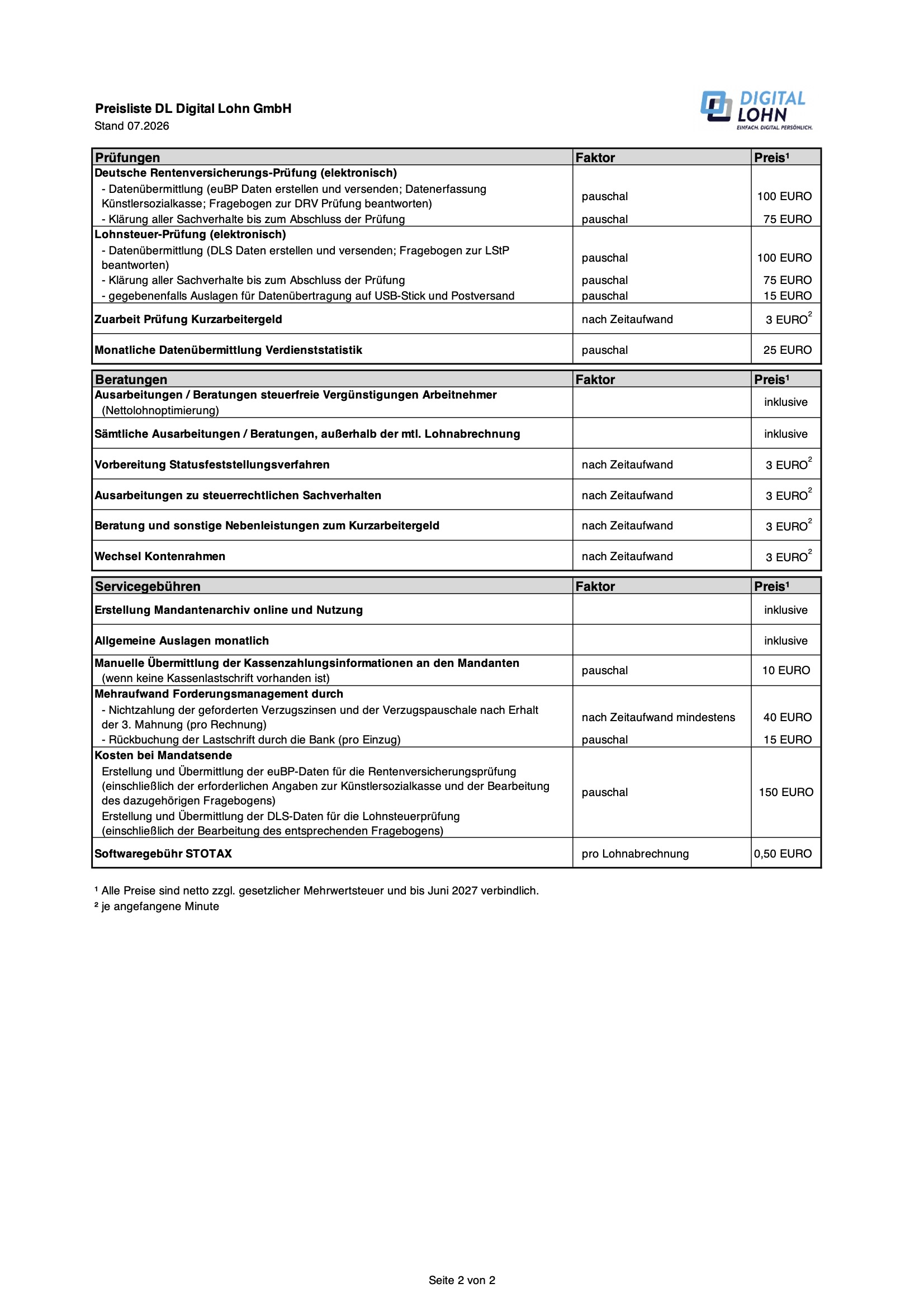 DL_Preisliste_2026_07_v2_s2 Preisliste DL Digital Lohn GmbH ab 01.07.2026
