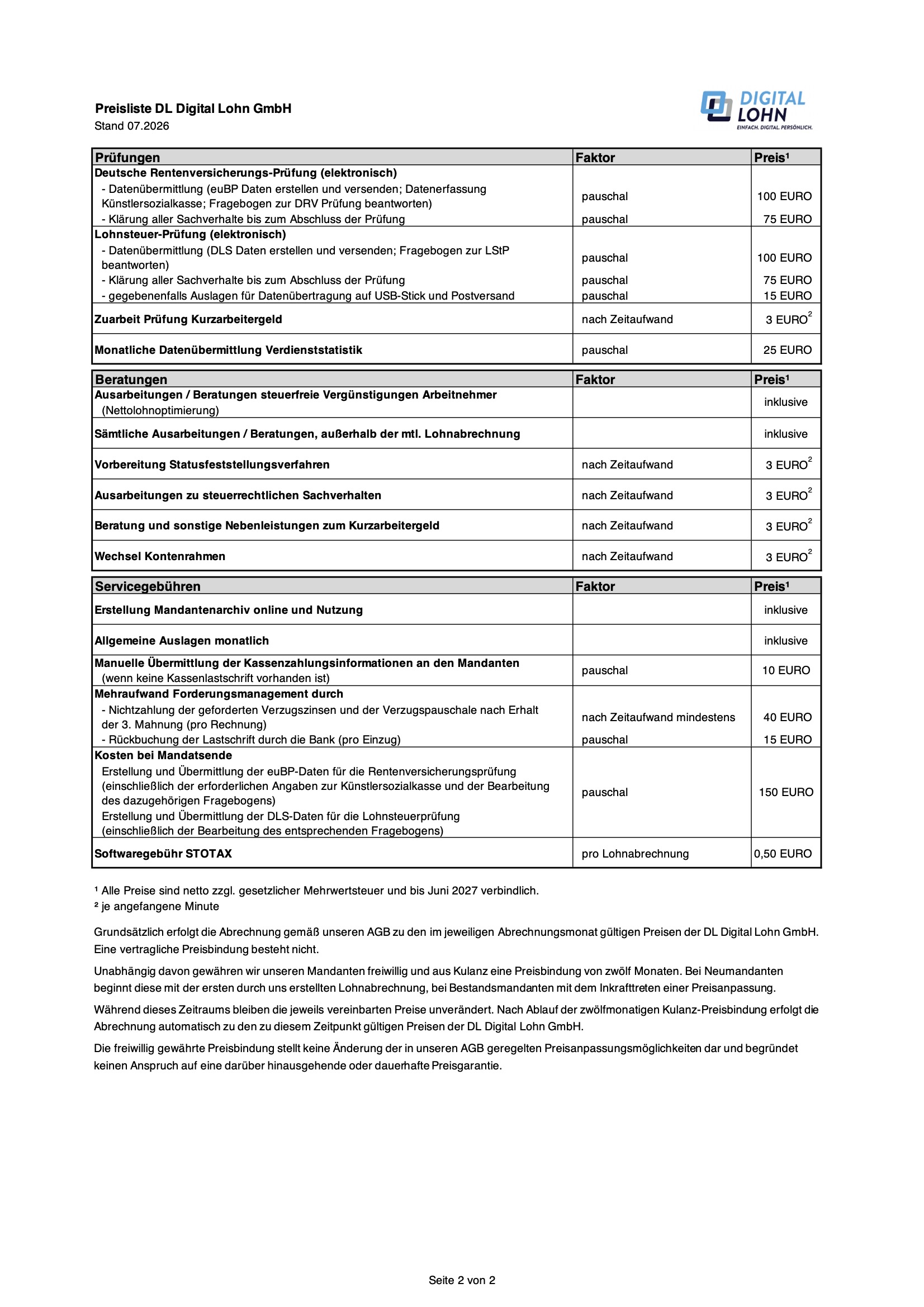 Preisliste_DL_Digital_Lohn_GmbH_Seite2 Preisliste DL Digital Lohn GmbH ab 01.07.2026